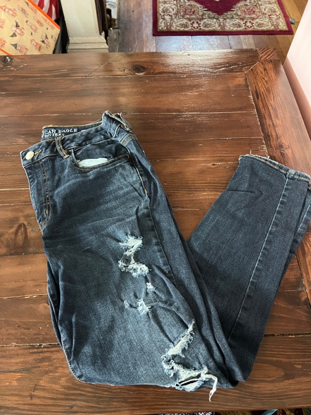 American Eagle Outfitters Men’s Dark Blue Ripped Skinny Jeans